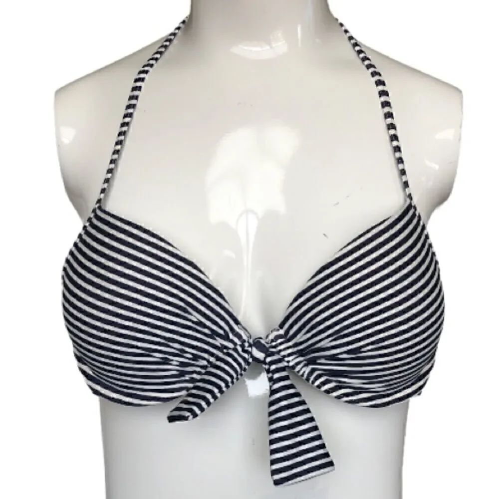 Aerie dark blue/white striped pushup bikini 34B
